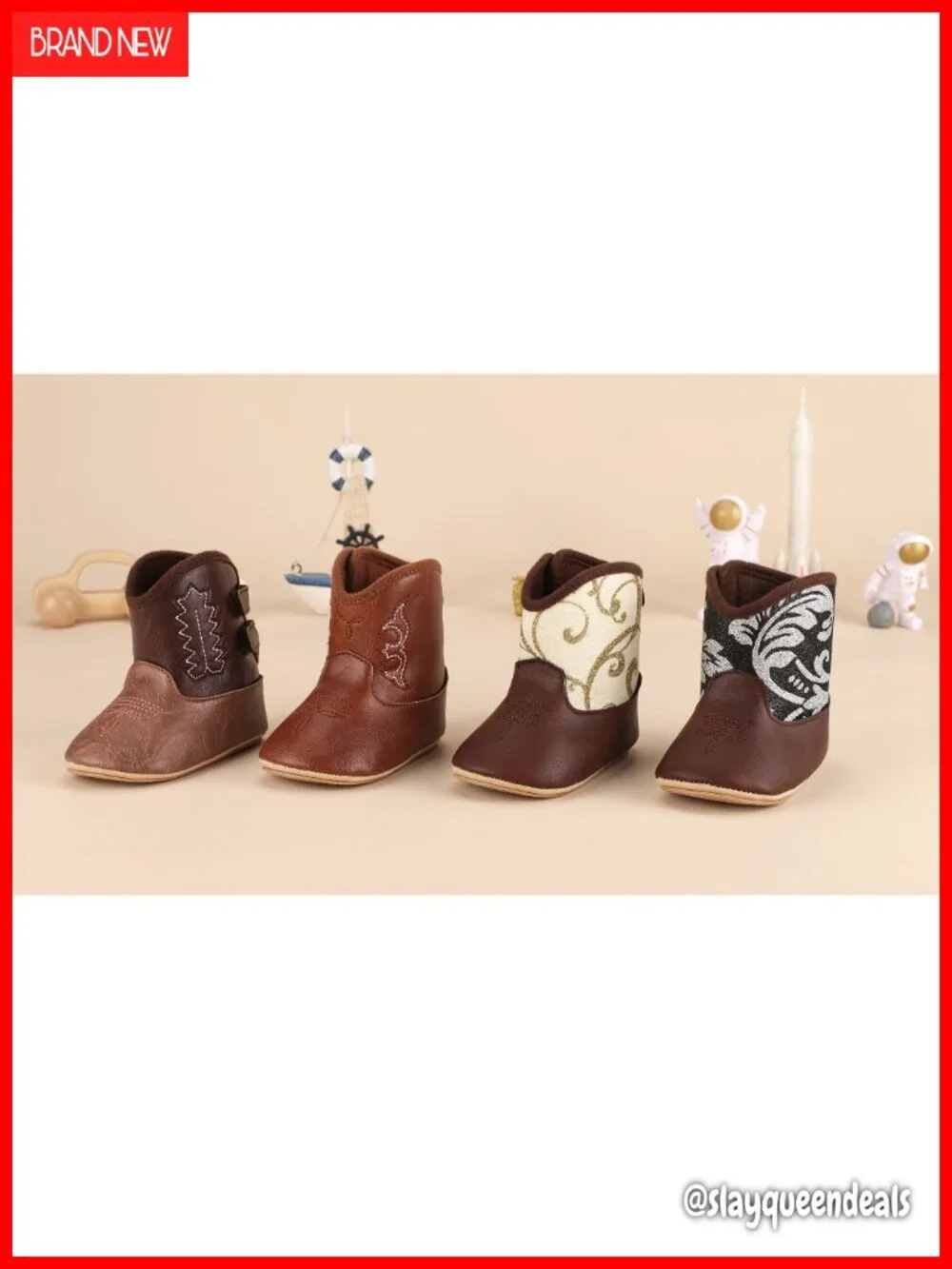 Leather Western Cowboy Bootie Crib Shoes for Baby Infant Toddler